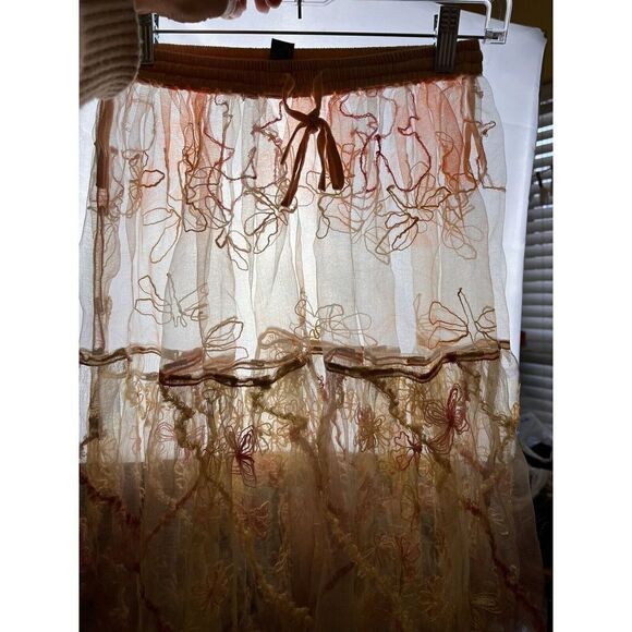 Fleurs Elegant Additions Natural Silk Fairycore Embroidered Skirt Small Festival - Picture 6 of 8